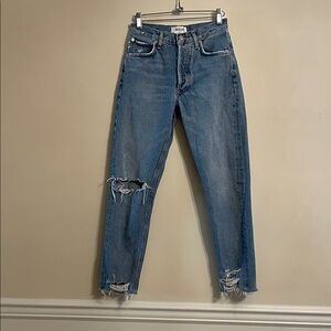 Agolde Blue Distressed Straight Leg Jeans